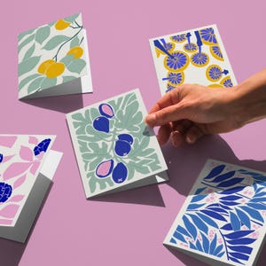 Feigenkarte, Glückwunschkarte, neue Jobkarte, Glückwunschkarte, Botanisches Blumenkartenpaket, leere Innenseite Kartenset, Zitruskarte, Pilzkarte