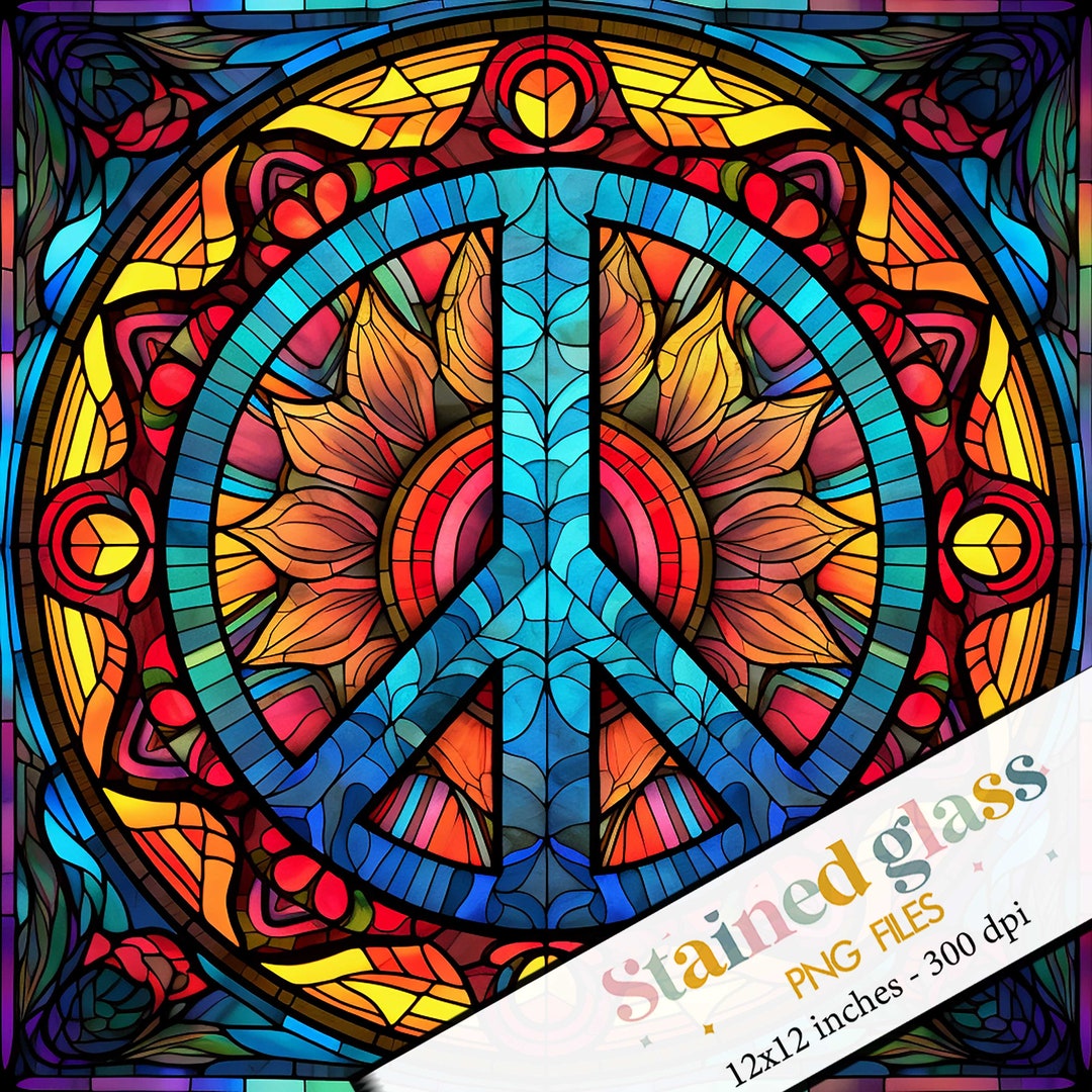 Stained Glass Peace Sign Png Sublimation, Stained Glass Pattern
