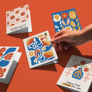 Tarjetas florales minimalistas, juego de tarjetas abstractas inspiradas en Matisse, tarjeta de felicitación floral imprimible, tarjeta digital plegada de 5x7, paquete de tarjetas para cualquier ocasión.