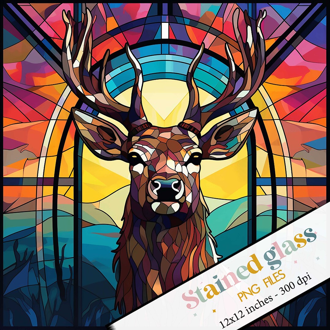 Deer Stained Glass Pattern Stained Glass Window Sublimation Etsy