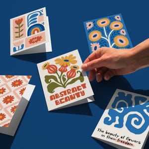 Ensemble de cartes florales vibrantes, ensemble de cartes imprimables abstraites, 5 cartes de voeux florales, cartes inspirées de Matisse, paquet de cartes bohème, cartes postales de fleurs