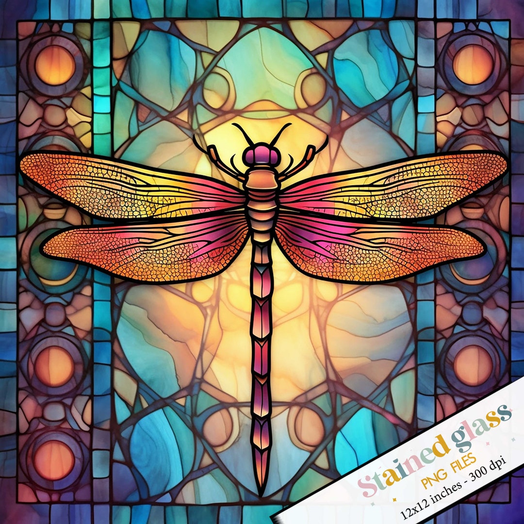 Dragonfly Stained Glass Design, Faux Stained Glass Png Sublimation, T