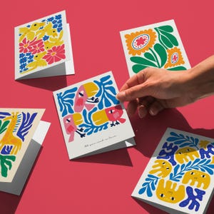 Pacote de cartões botânicos abstratos, cartão de girafa, conjunto de cartões de pássaros da moda, saudações botânicas, download instantâneo, conjunto de cartões em branco boho para todas as ocasiões
