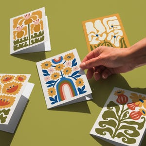 Pacote de cartões com cores vibrantes, cartões abstratos para impressão, conjunto de cartões botânicos excêntricos, cartões florais em branco para todas as ocasiões, conjunto exclusivo com 5 cartões botânicos