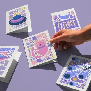 Space Cat Card Set, Spaceship Greeting Cards, Outer-space Card pack, Welcome to space Card, Galaxy Card pack, Planet Space Printable Card