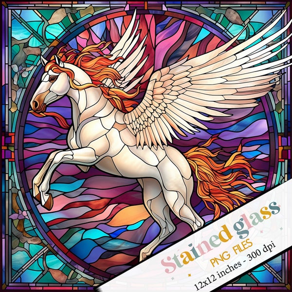 Pegasus Stained Glass Png Sublimation, Stained Glass Paper, Tumbler Sublimation, Faux Stained Glass Print, White Pegasus Sublimation design