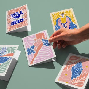 Tarjeta con diseño atrevido, juego de tarjetas de amor propio, tarjetas de empoderamiento femenino, 5 tarjetas imprimibles modernas y únicas, tarjetas de mariposas, tarjeta estilo Matisse, tarjeta de amor