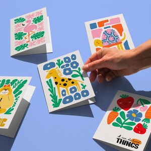 Juego de tarjetas de animales únicos, 5 tarjetas modernas de vida silvestre, lindas tarjetas de jirafa, tarjeta de flamenco, juego de tarjetas de ánimo, tarjetas de vibraciones tropicales positivas