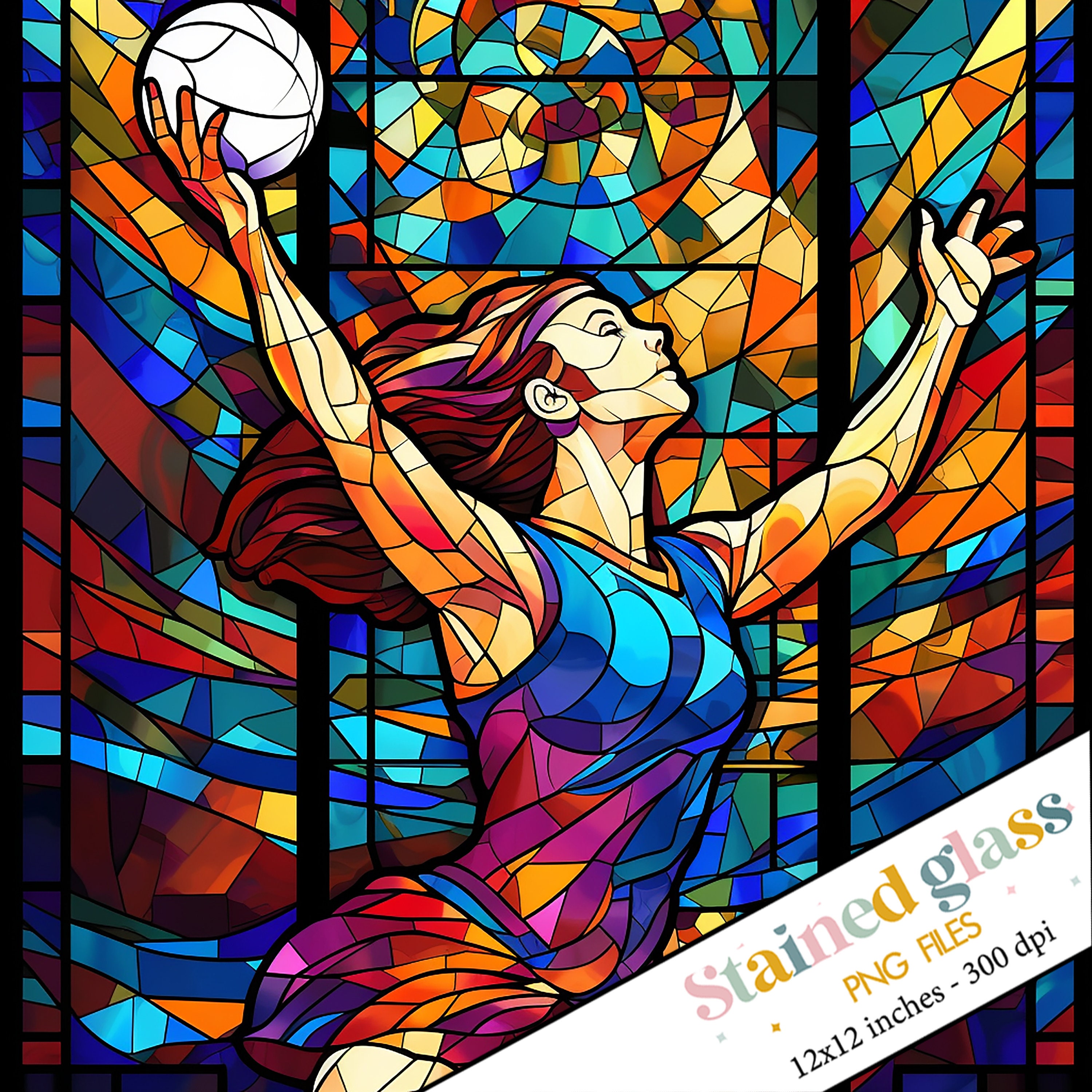 Volleyball Stained Glass Png Design Stained Glass Printable Etsy