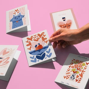Lot de 5 cartes sur le thème de l'amour, lot de cartes Saint-Valentin et Saint-Valentin, lot de cartes de voeux illustrées, lot de cartes numériques, cartes de l'amitié, carte des amoureux