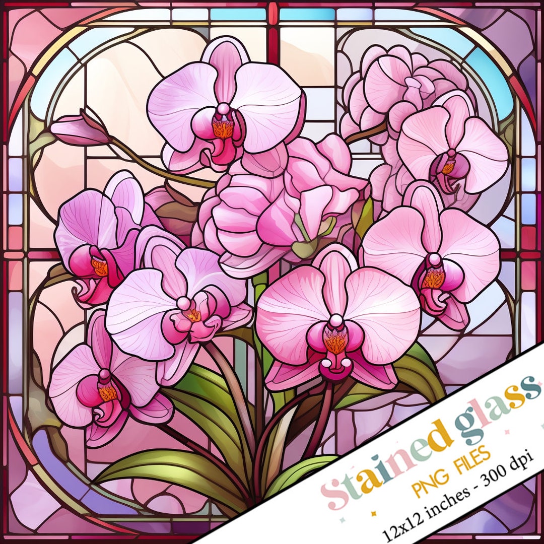 Orchids Stained Glass, Faux Stained Glass, Wreath Sign Design,square ...