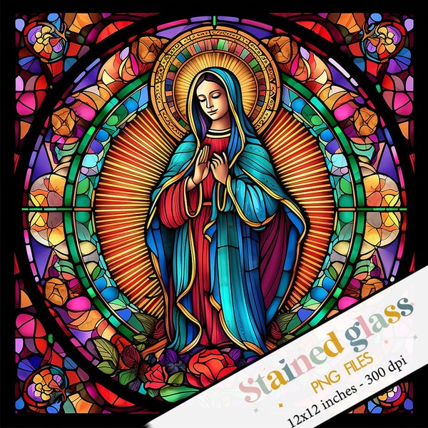 Stained Glass Our Lady of Guadalupe, faux Stained glass, Religious Stained Glass, Our Lady of Guadalupe, Wall art Print, Square Stain glass
