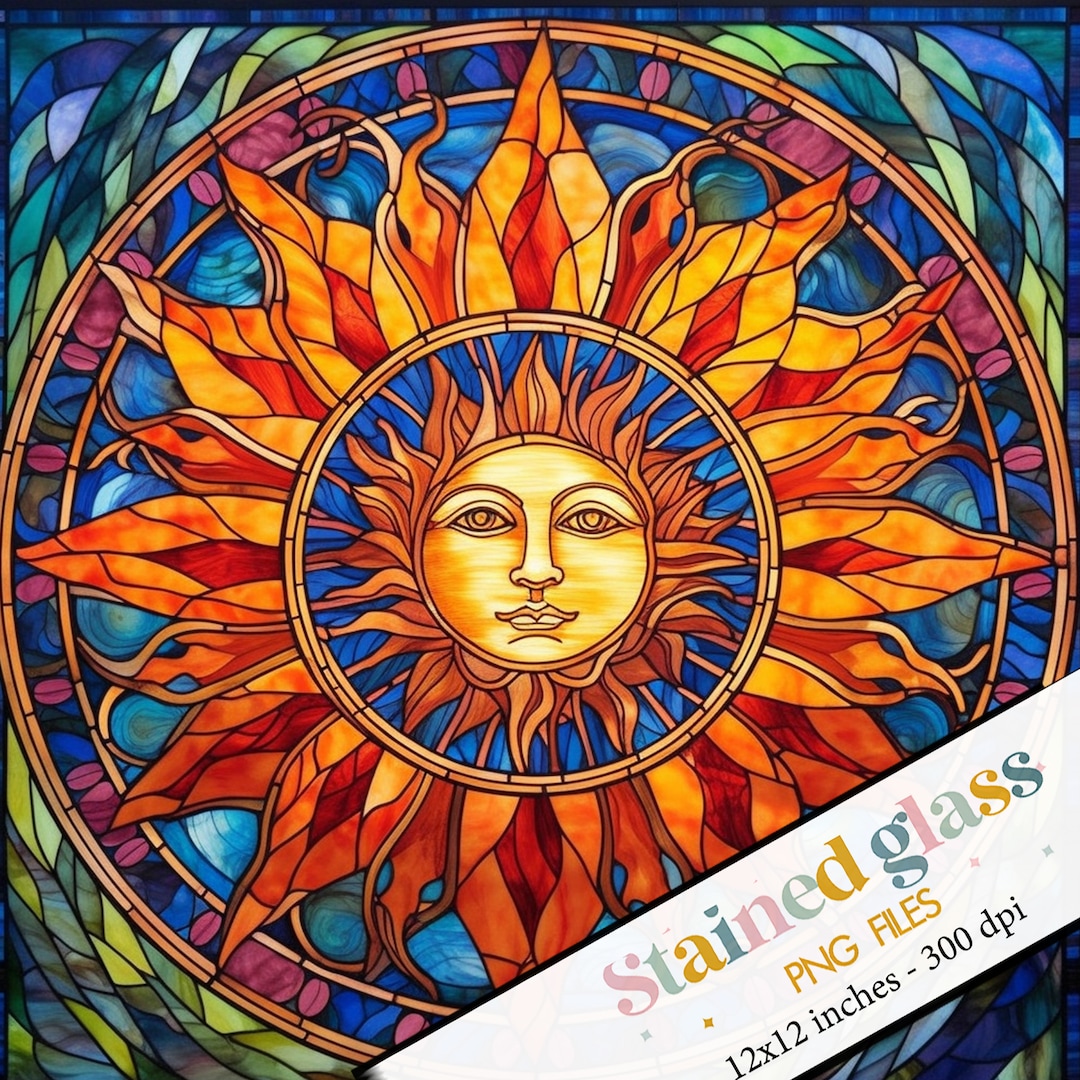10 Free Stained Glass Bundle, Sun Stained Glass PNG Design, Stained