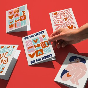 Lot de 5 cartes vierges Love toutes occasions, 5 designs modernes uniques, carte de voeux amour, jeu de cartes amour de soi, carte d'anniversaire imprimable, carte coeur
