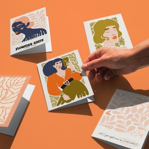 Jeu de cartes abstraites Matisse, 5 cartes de voeux pour fille mignonne, Cartes postales esthétiques, Girl Power, Cartes vierges toutes occasions, Cartes de voeux botaniques