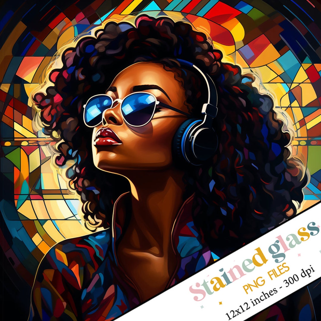 Black Woman Stained Glass Sublimation, Stained Glass Print, Stained