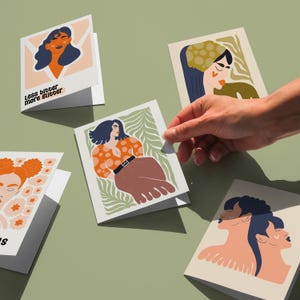 Tarjetas de felicitación de arte moderno, juego de 5 diseños con frases originales para la amistad, juego de tarjetas de Girl Power, postal de empoderamiento femenino, tarjeta de amor propio.