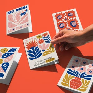 Freudige Blumenkarten Set, florale druckbare Karten, moderne botanische Grußkarten, Sofort Download, Frauen Empowerment Karten, Matisse Karten