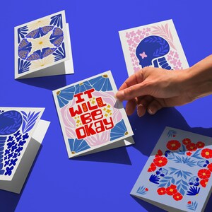 Tout ira bien Carte, lot de cartes aux couleurs vives, carte de voeux numérique fantaisiste, cartes têtes de mort, carte imprimable moderne, carte vierge esthétique