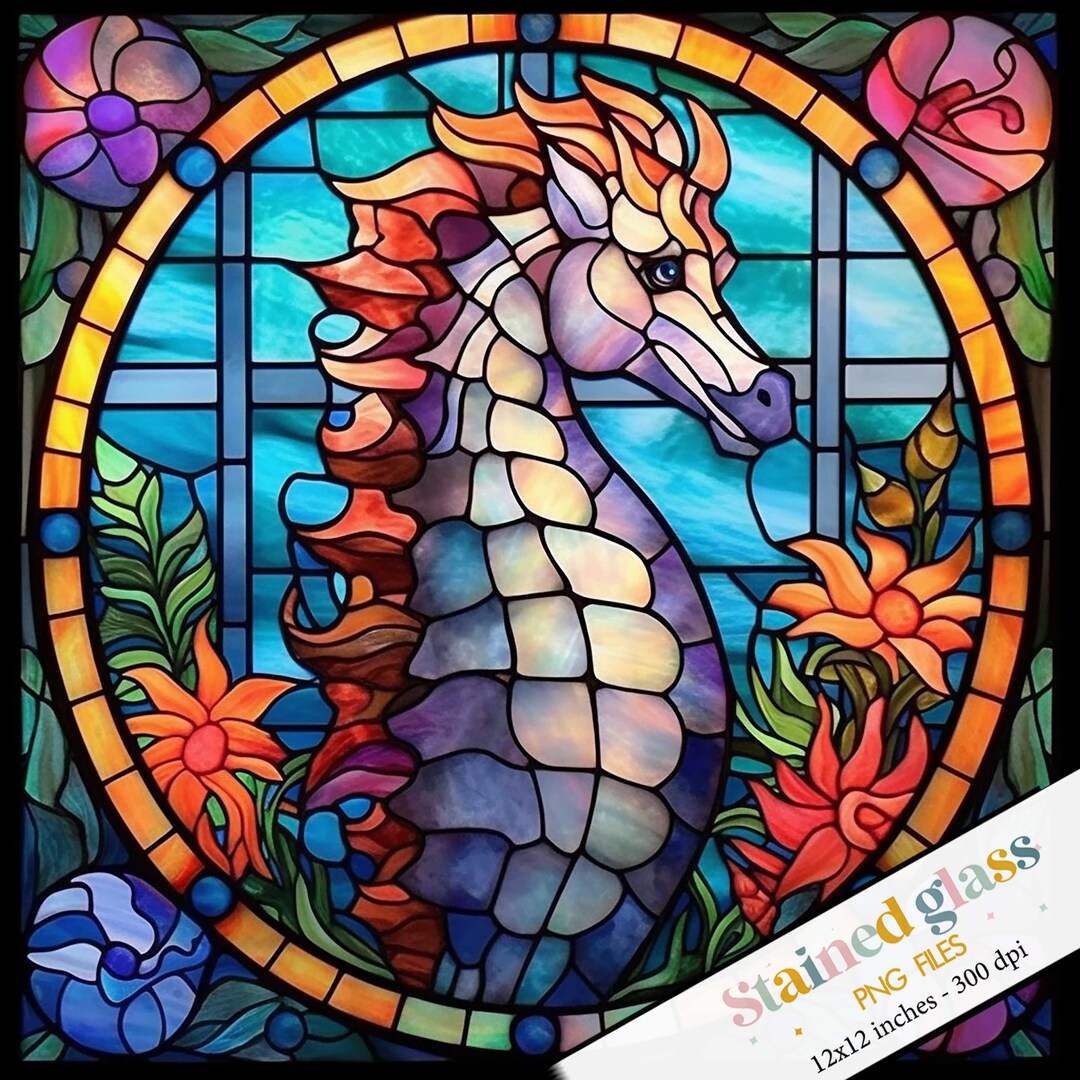 Seahorse Stained Glass Sublimation Design, Stained Glass Bundle