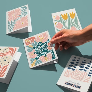 Pacchetto di biglietti d'auguri botanici, multipack di biglietti floreali, pacchetto di biglietti d'auguri floreali astratti, biglietti botanici, design di metà secolo ispirato a Matisse