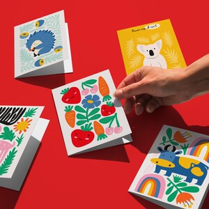 Biglietto "Non dire mai che non posso", 5 biglietti di animali colorati, pacchetto di biglietti con koala, riccio e mucca, biglietto motivazionale per bambini, set di biglietti di auguri per i più piccoli.