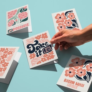 Carte Calmez-vous, Carte pour l'autonomisation des femmes, Jeu de cartes de voeux botanique, Cartes postales modernes, Cartes de correspondance Bloom, Jeu de cartes Mots d'affirmation