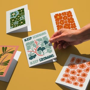 Botanisches Kartenset, 5er-Pack Blankokarten für alle Gelegenheiten, einzigartige farbenfrohe Designs, moderne Volkskunst botanische Grüße, gedrucktes Kartenset