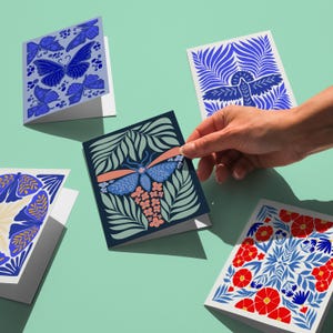 Cartão de borboleta para impressão, download digital, pacote de cartões com design floral, para ela, presente de aniversário, cartão para imprimir em casa, conjunto de cartões abstratos artísticos