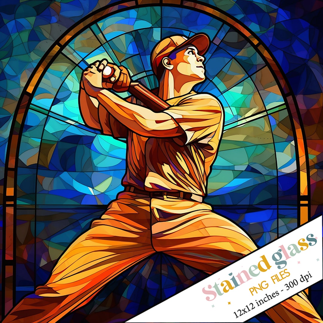 Baseball Player Stained Glass PNG Square Stained Glass Faux Etsy