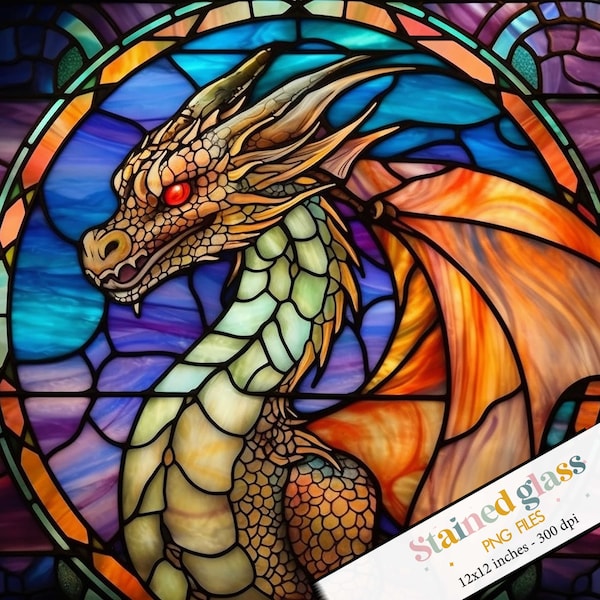 Dragon Stained Glass Sublimation Template, Faux Stain Glass pattern, Sublimation Bundle, Mug Desing, Wall Art Template, Dragon Stain Glass