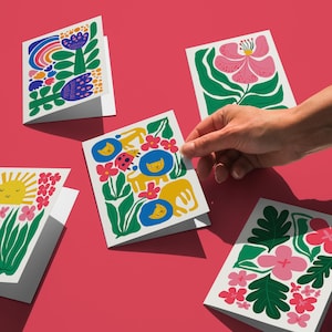 Carte de voeux botanique, jeu de cartes numériques, cartes botaniques abstraites, cartes florales Matisse, jeux de cartes de correspondance florales, cartes de voeux vierges