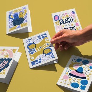 Cartes Space Cats, carte de voeux imprimable, paquet de cartes espace planète galaxie, carte vaisseau spatial, paquet de cartes espace extra-atmosphérique, carte Reach for the stars
