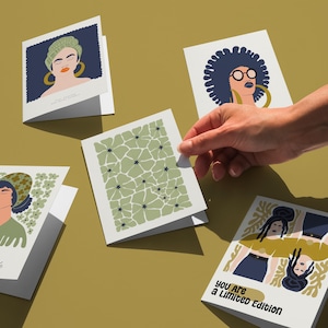 Wenskaartenset vrouwen en meisjes, esthetisch kaartenpakket, op Matisse geïnspireerde kaart, kaart voor vrouwelijke empowerment, kaartenset voor alle gelegenheden, botanische kaart