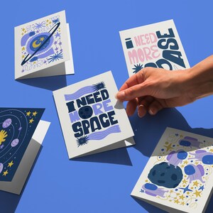 Space Themed Greeting Cards Pack, I need more space Card Set, Space Greeting Card, Blank Card pack, Printable 5 Card Pack Digital Download