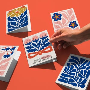 Paquete de tarjetas florales, tarjetas de felicitación florales abstractas bohemias, postales de flores modernas, tarjetas imprimibles estilo Matisse, tarjetas de felicitación botánicas