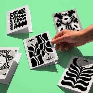 Monochromatic Floral Card Set, Botanical Greeting Cards, Black White Cards, Set of Flower Bouqets PostCards, Boho Botanical Post Card Pack