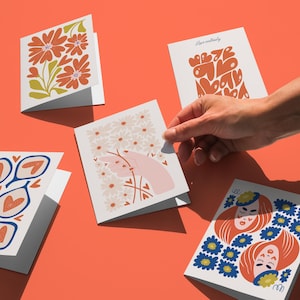 Paquete de 5 tarjetas florales para toda ocasión, diseños únicos, tarjetas populares modernas, tarjetas de felicitación botánicas, tarjetas imprimibles, paquetes de tarjetas de amor, amor frutal