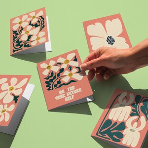 Conjunto de cartões "Faça você mesmo" para o seu futuro, conjuntos de cartões florais abstratos e coloridos, cartões de felicitações em branco, cartões de felicitações botânicos, presente para o dia das mães