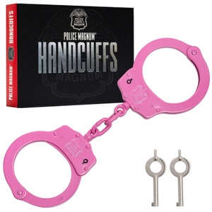 Police Magnum Heavy Duty Steel Handcuffs-Double Safety Lock Restraints-Security Guard-Law Enforcement Tactical Gear-PINK