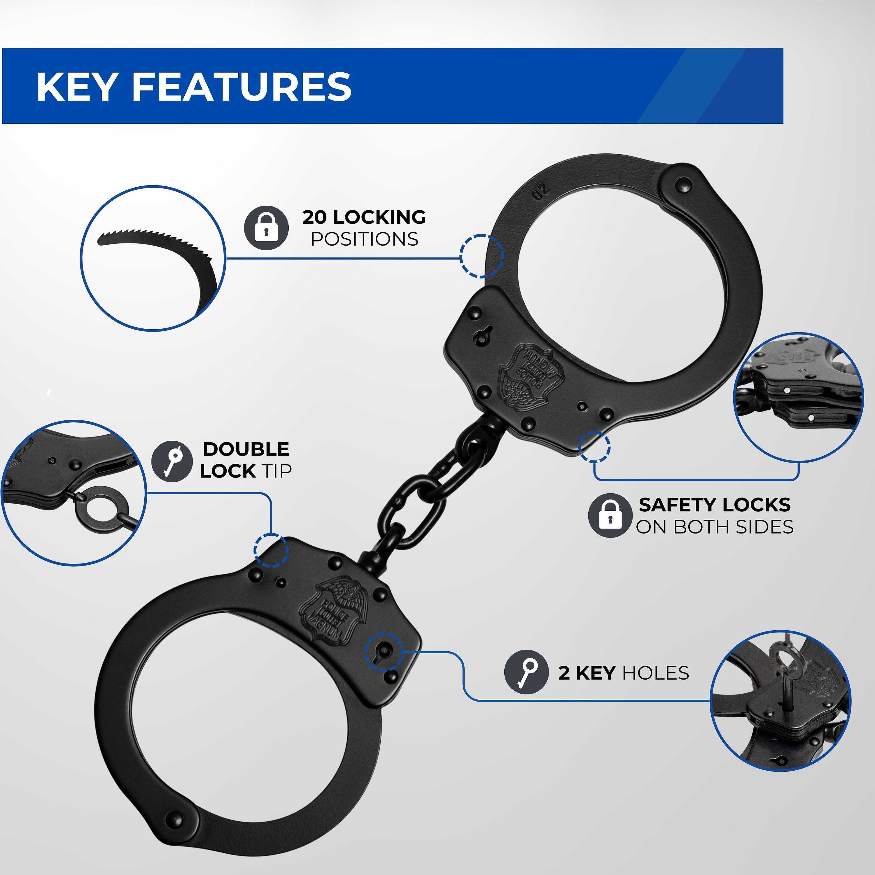 Police Magnum Heavy Duty Steel Handcuffsdouble Safety Lock Restraints