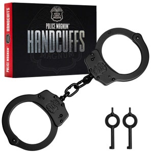 Police Magnum Heavy Duty Steel Handcuffs-Double Safety Lock Restraints-Security Guard-Law Enforcement Tactical Gear- BLACK