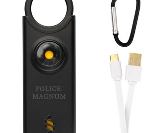Police Magnum Personal Safety Alarm Keychain- Rechargeable LED Light Self Defense Keyring For Women