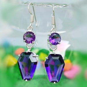 Amethyst Earrings, Purple Drop Amethyst Earrings, Natural Gemstone, Sterling Silver, February Birthstone, 11 Carat Statement Earrings, Gift