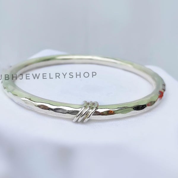 Bracelet-jonc en argent très épais avec maillons ronds | Bracelet-jonc en argent sterling massif avec petits maillons | Bracelet épais en argent | Cadeau pour femme | Fantaisie