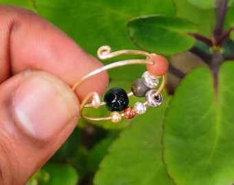 Anillos envueltos en alambre trenzado de piedras preciosas / aventurina de 3 mm, amatista, ágata, cuarzo rosa, anillo de cristal de oro aguamarina, regalo para ella, anillo de curación