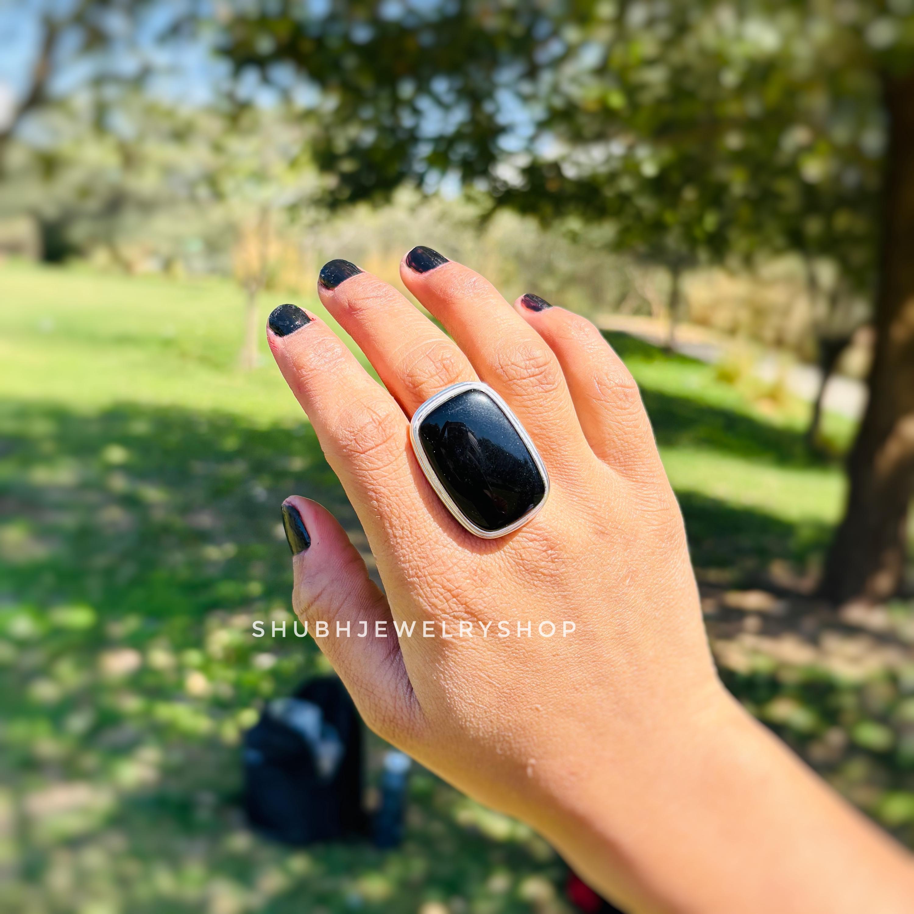 Black Onyx Ring · Black Statement Ring · Rectangular Ring · Silver Ring ...