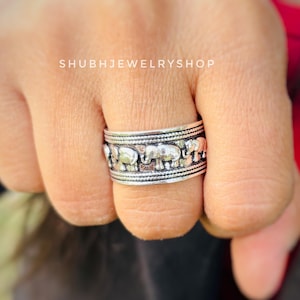 Lucky Elephant Band Ring Solid 925 Sterling Silver Thumb Ring Elephant Jewelry Elephant Band, Elephant Ring ,gift for her, Indian Elephant.