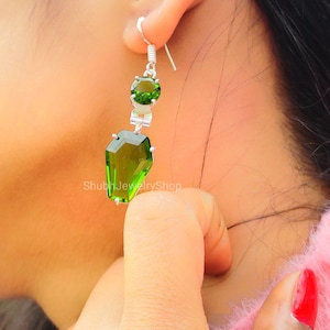 Peridot green Glass teardrop earrings with silver ear wires Minimal Essential earrings Christmas gift  Lime Peridot Jewelry, Mom Gift