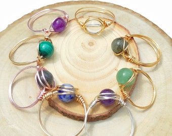 Anillo de cuentas de piedras preciosas, apilable, de cobre, plata y latón.